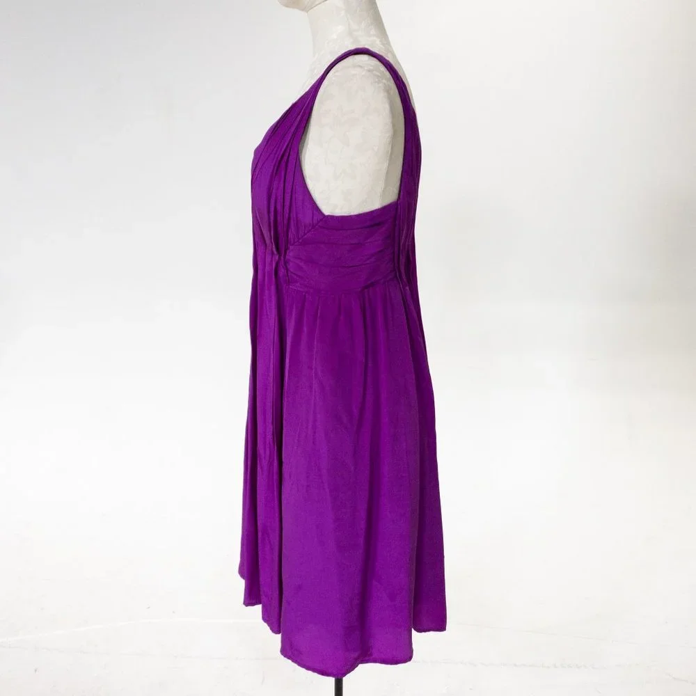 Vintage Y2K Anthropologie M Deep Plunge Ruched Mini Dress Purple - Picture 7 of 11